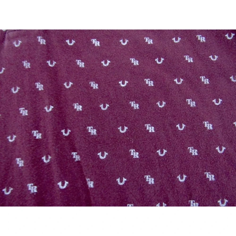 Vintage True Religion Monogram Burgundy Polo Shirt Sz L 100% Cotton Distress